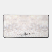 Moderne witte glitter scriptnaam bureaumat (Voorkant)