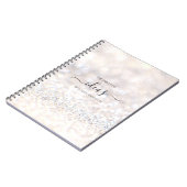 Moderne witte glitter scriptnaam notitieboek (Linkerzijde)