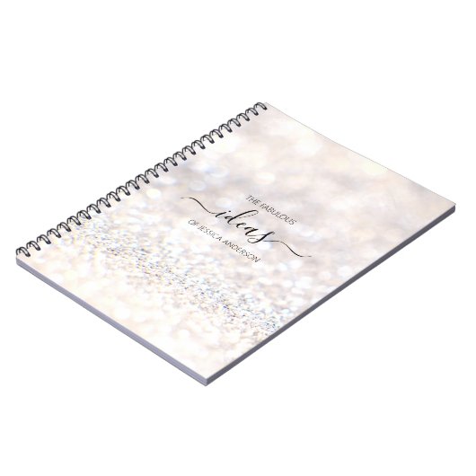 Moderne witte glitter scriptnaam notitieboek (Linkerzijde)