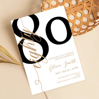 Moderne witte & gouden 80ste verjaardagsfeest kaart