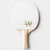 Moderne witte gouden aangepaste monogram naam scri tafeltennisbatje (Voorkant)