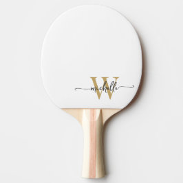 Moderne witte gouden aangepaste monogram naam scri tafeltennisbatje
