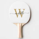 Moderne witte gouden aangepaste monogram naam scri tafeltennisbatje (Voorkant)