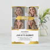Moderne witte gouden afstudeerfeest uitnodiging me (Staand voorkant)