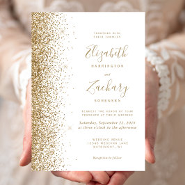Moderne Witte Gouden Faux Glitter Edge Wedding Kaart