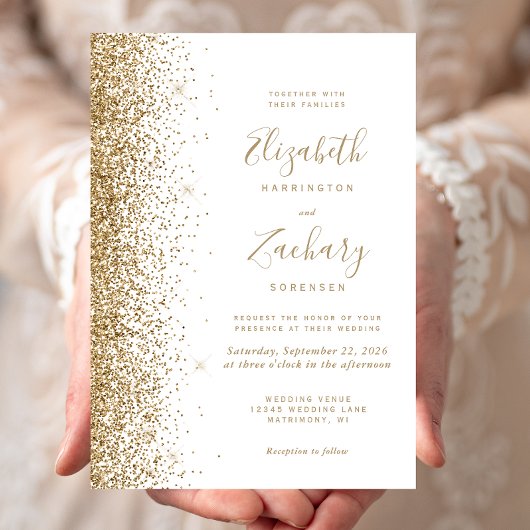Moderne Witte Gouden Faux Glitter Edge Wedding Kaart