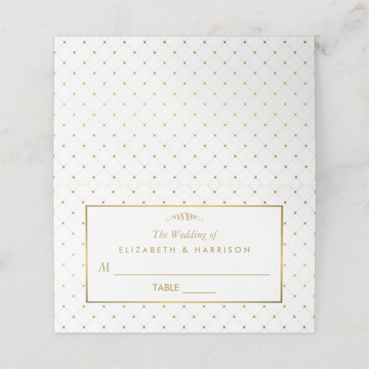 Moderne witte & gouden folie-effect bruiloft plaatskaartje (Buitenkant ongevouwen)