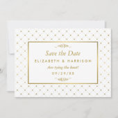 Moderne witte & gouden folie-effect save the date (Voorkant)