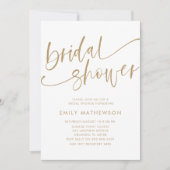 Moderne witte & gouden kalligrafie bruidsdouche kaart (Voorkant)