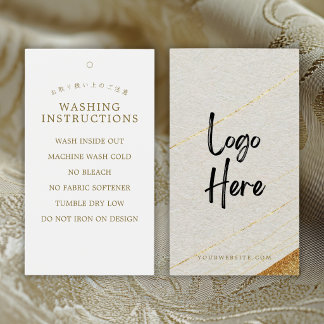 Moderne witte gouden logo wasinstructie label visitekaartje