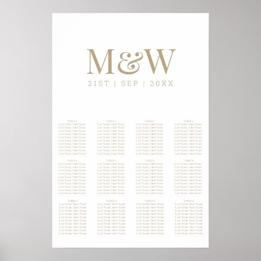 Moderne Witte Gouden Monogram Huwelijksstoelindeli Poster (Voorkant)