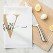 Moderne witte gouden op maat gemaakte monogram naa theedoek (Quarter Fold)