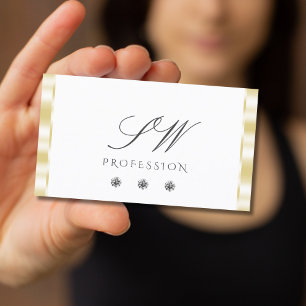 Moderne witte gouden rand monogram met spaardiaman visitekaartje