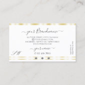 Moderne witte gouden rand monogram met spaardiaman visitekaartje (Achterkant)