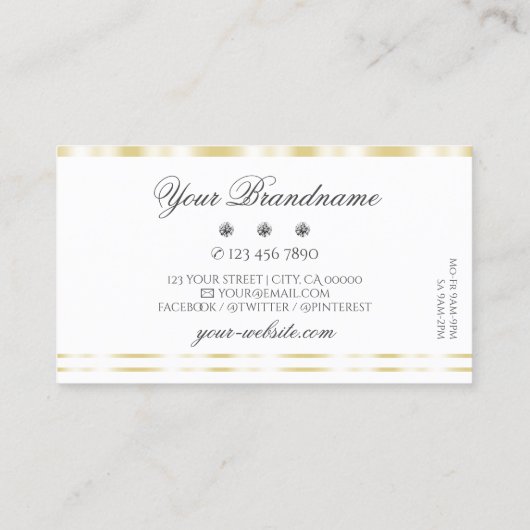 Moderne witte gouden rand Sparkle Diamonds elegant Visitekaartje (Achterkant)