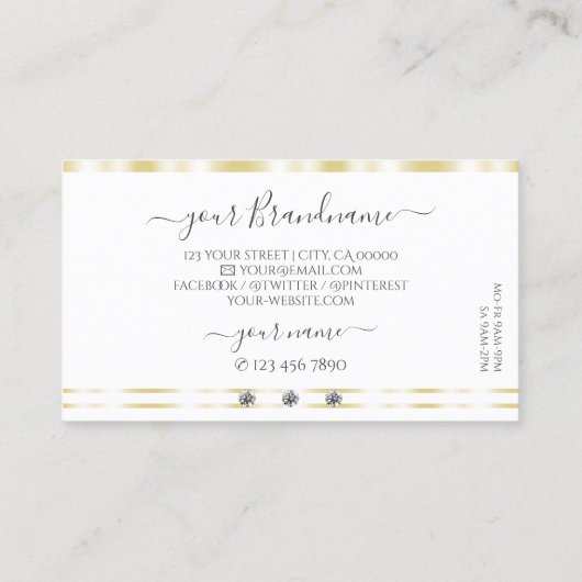 Moderne witte gouden Rand Sparkle Diamonds voegen  Visitekaartje (Achterkant)