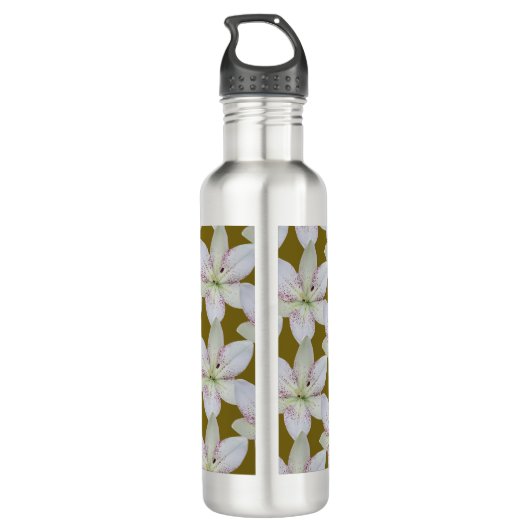 Moderne Witte Gouden-rayed Lelie Bloem Waterfles (Achterkant)