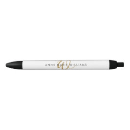 Moderne witte gouden schrijfmonogram zwarte inkt pen