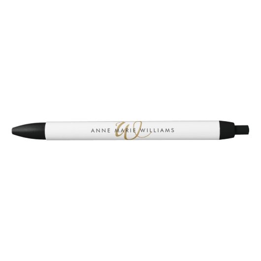 Moderne witte gouden schrijfmonogram zwarte inkt pen (Voorkant)