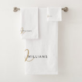 Moderne witte gouden script monogram bad handdoek (Insitu)