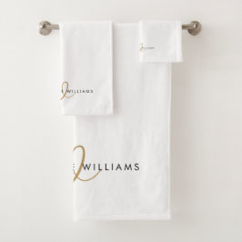 Moderne witte gouden script monogram bad handdoek