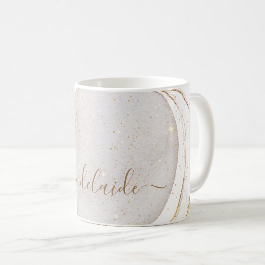 Moderne witte goudglitter-monogram naam koffiemok (Voorkant rechts)