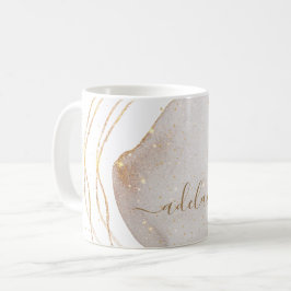 Moderne witte goudglitter-monogram naam koffiemok