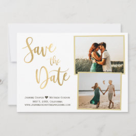 Moderne witte goudlegant kalligrafie Foto Save The Date