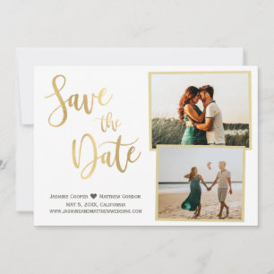 Moderne witte goudlegant kalligrafie Foto Save The Date
