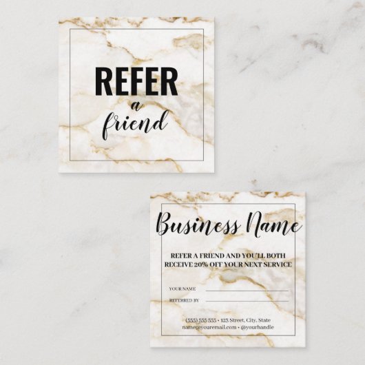 Moderne witte goudmarmer aanbevelingskaartje (Voorkant / Achterkant)
