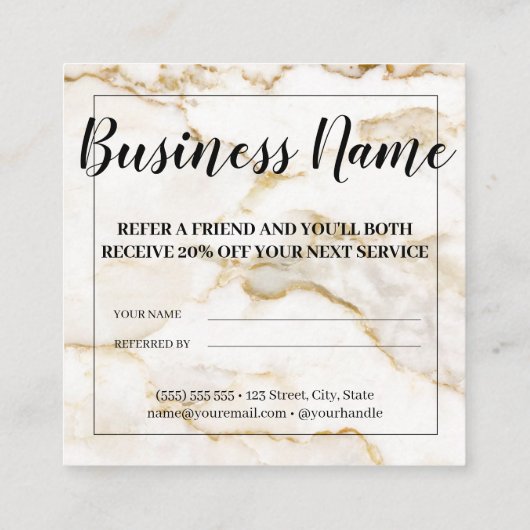 Moderne witte goudmarmer aanbevelingskaartje (Achterkant)
