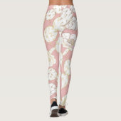 Moderne witte goudroze roze katus Floral Pattern Leggings (Achterkant)