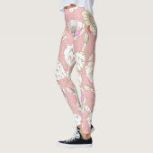 Moderne witte goudroze roze katus Floral Pattern Leggings (Links)