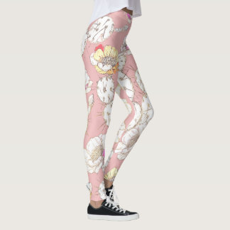 Moderne witte goudroze roze katus Floral Pattern Leggings