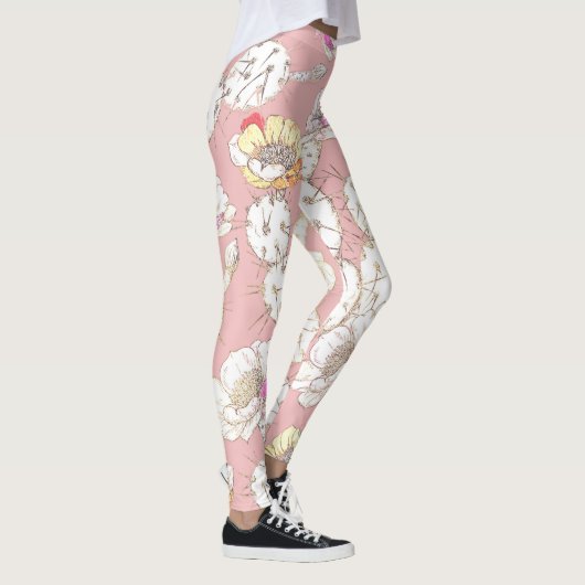 Moderne witte goudroze roze katus Floral Pattern Leggings (Rechts)