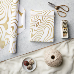 Moderne witte goudwervelkolom Abstract ontwerp Cadeaupapier