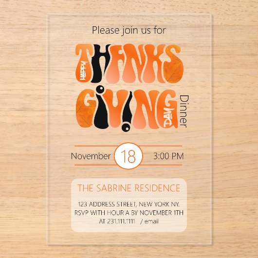 Moderne Witte Graffiti Thanksgiving Herfst Herfst Acryl Uitnodigingen (Voorkant)