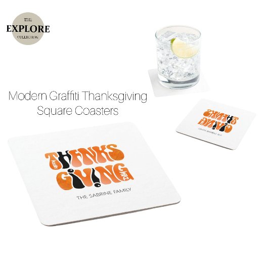 Moderne Witte Graffiti Thanksgiving Herfst Herfst Kartonnen Onderzetters