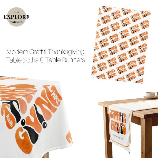 Moderne Witte Graffiti Thanksgiving Herfst Herfst Tafelkleed