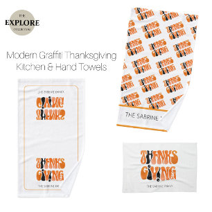 Moderne Witte Graffiti Thanksgiving Herfst Herfst Theedoek