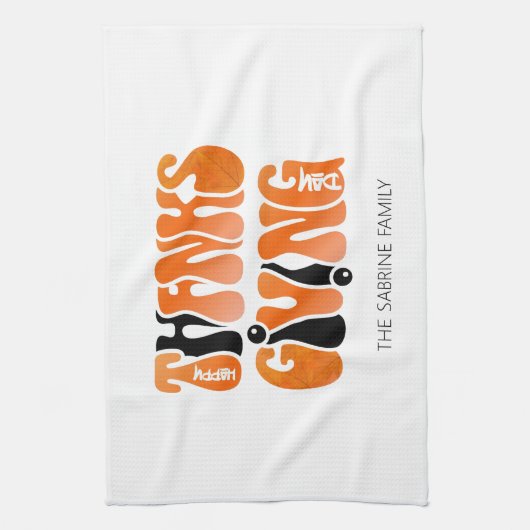 Moderne Witte Graffiti Thanksgiving Herfst Herfst Theedoek (Verticaal)