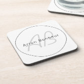 Moderne witte grijs en zwart | Naam kool en monogr Bier Onderzetter (Linkerzijde)