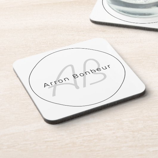 Moderne witte grijs en zwart | Naam kool en monogr Bier Onderzetter (Linkerzijde)