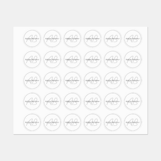 Moderne witte grijs en zwart | Naam kool en monogr Labels (Vel)