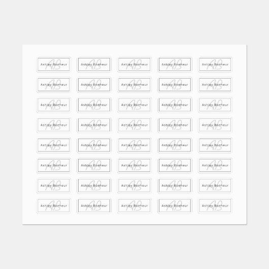 Moderne witte grijs en zwart | Naam kool en monogr Labels (Vel)