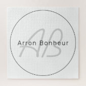 Moderne witte grijs en zwart | Naam kool en monogr Legpuzzel (Verticaal)