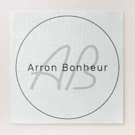 Moderne witte grijs en zwart | Naam kool en monogr Legpuzzel