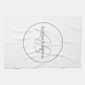 Moderne witte grijs en zwart | Naam kool en monogr Theedoek (Horizontaal)