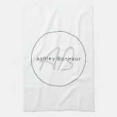 Moderne witte grijs en zwart | Naam kool en monogr Theedoek (Verticaal)