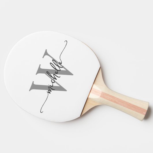 Moderne witte grijze aangepaste monogram naam scri tafeltennisbatje (Zijkant)